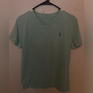 Dutch bros blueish t shirt with windmill on back